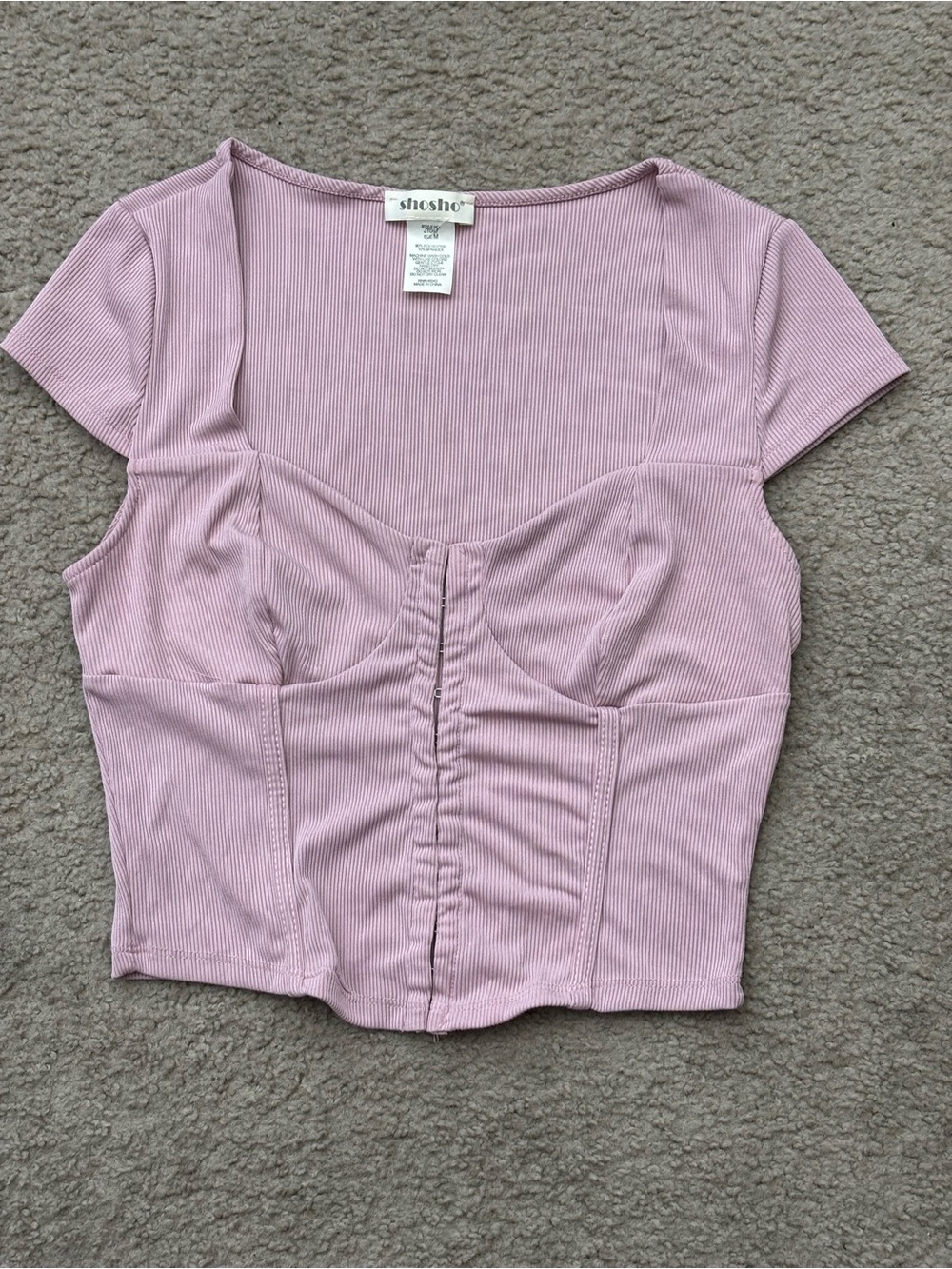 shosho Lilac Ribbed Sweetheart Crop Top
